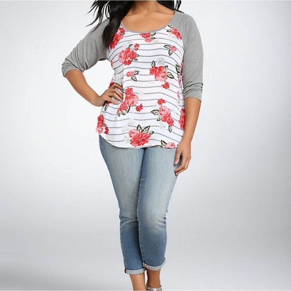 Torrid Striped Floral Raglan Tee - Picture 3 of 10